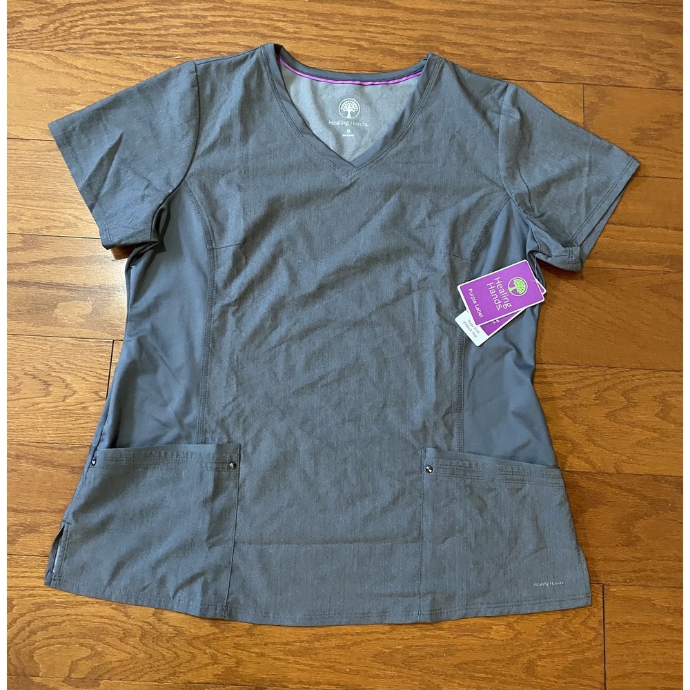 Khaki Healing Hands Purple Label Juliet V Neck Top 2245 XL Heather Grey New! NWT